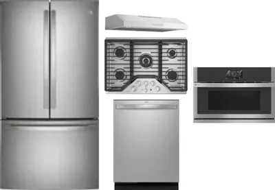 5 Piece Package Includes Refrigerator, Cooktop, Wall Oven, Hood And Dishwasher